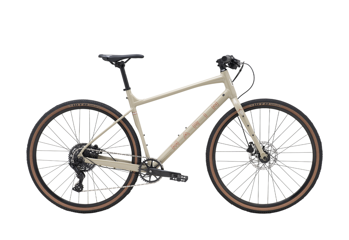 2026 Marin DSX Base in khaki red, flat-bar gravel bicycle, side profile