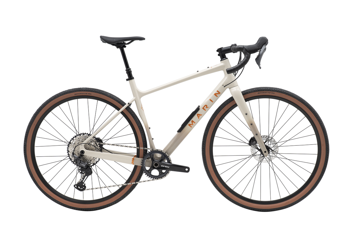2026 Marin Headlands 2 in bone grey, carbon gravel bicycle, side profile