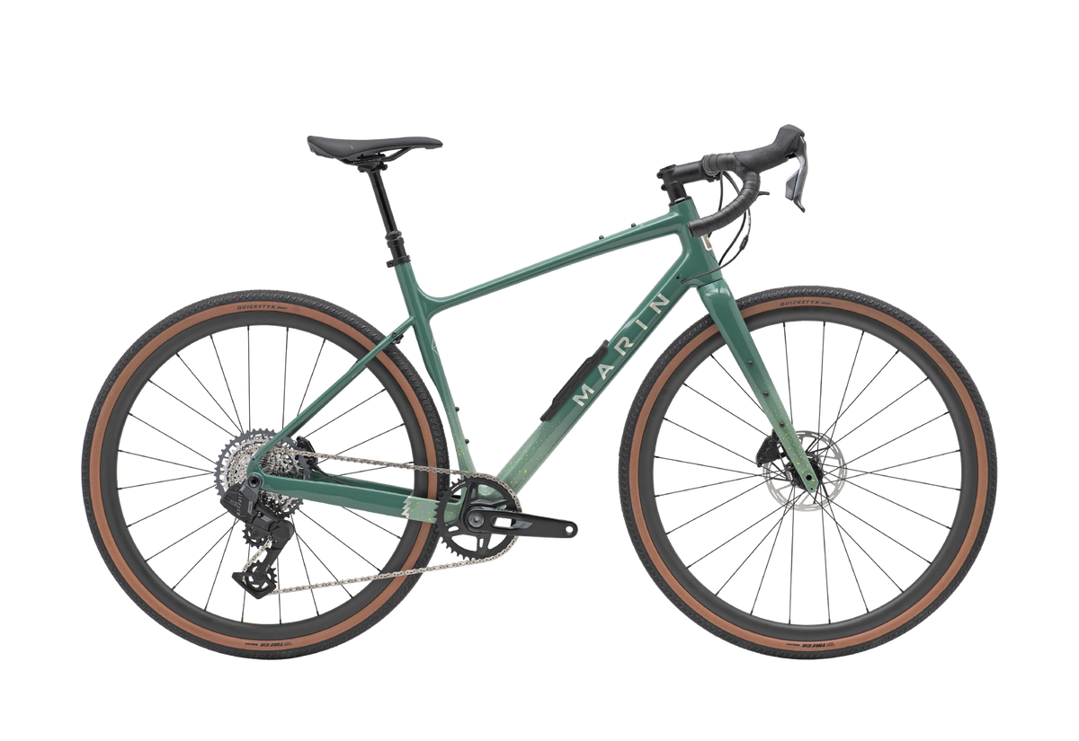 2026 Marin Headlands 3 in green, carbon gravel bicycle, side profile