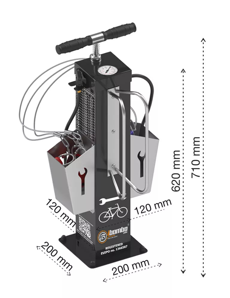 Bike Repair Station IBOMBO PRS-sV20 RAL 9006 (Custom Rhythm&Ride Decal)